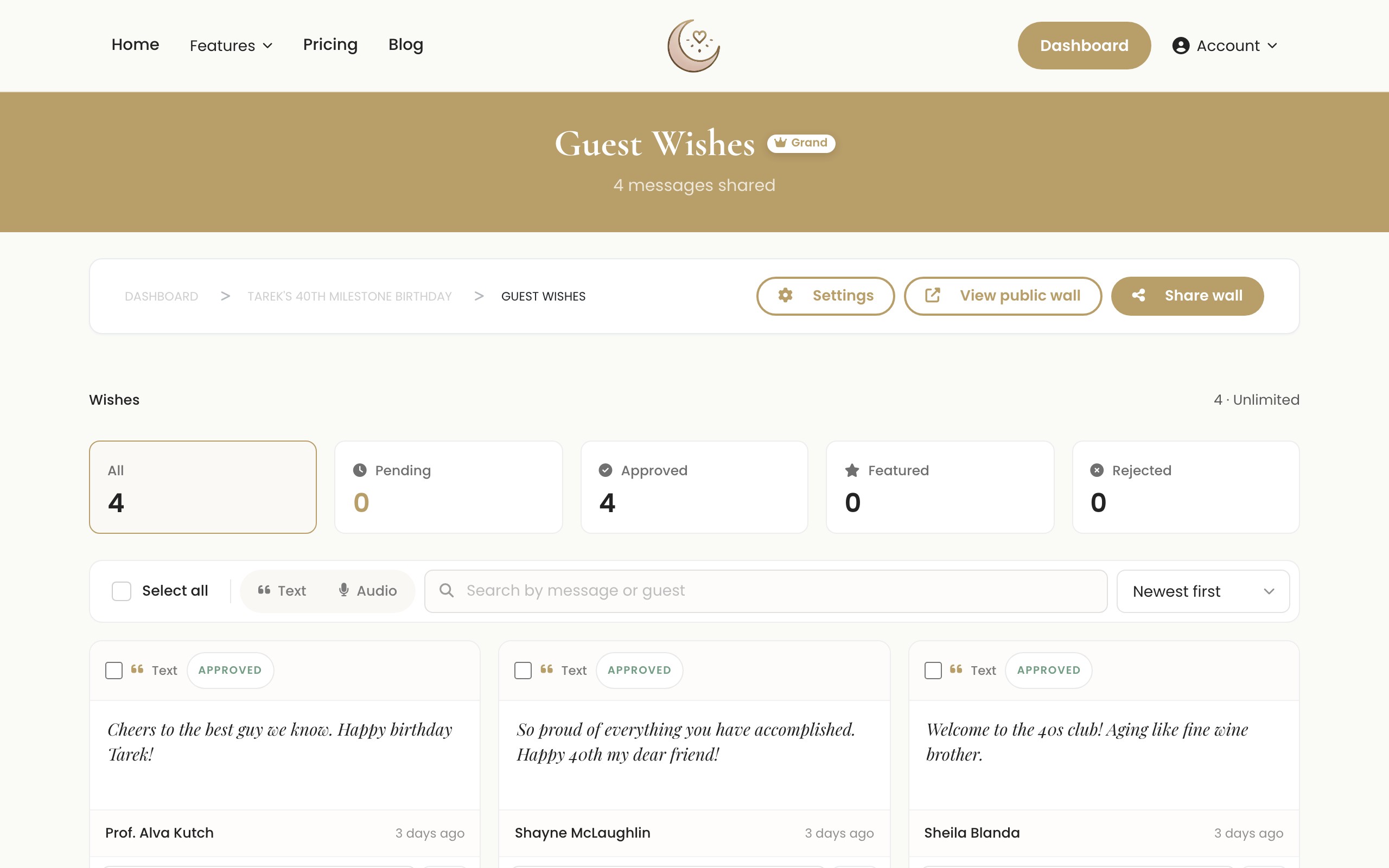 Digitale Wunschwand und Gästebuch für Geburtstage
