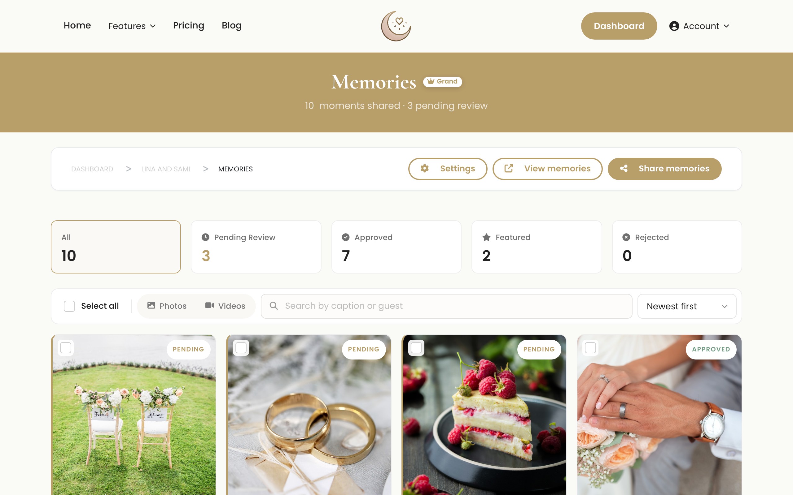 Interactive guest memory wall and photo uploads
